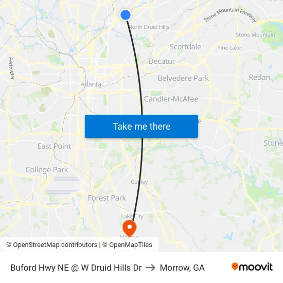 Buford Hwy NE @ W Druid Hills Dr to Morrow, GA map
