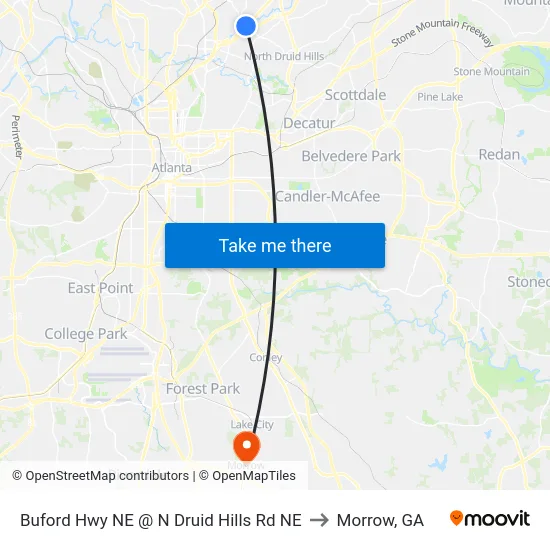 Buford Hwy NE @ N Druid Hills Rd NE to Morrow, GA map