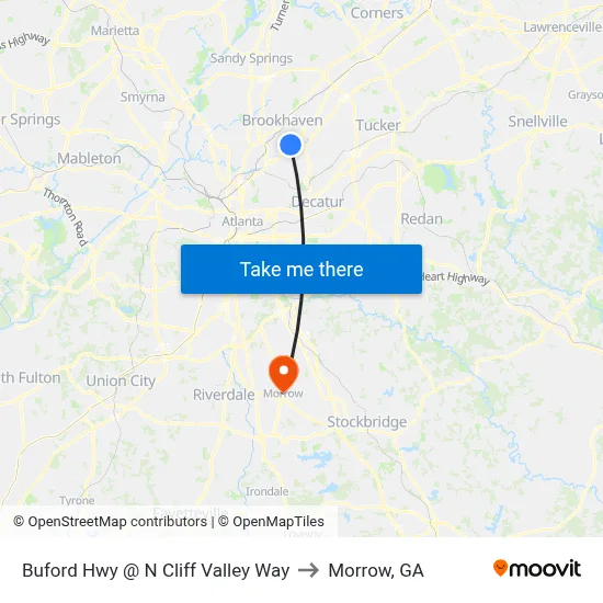 Buford Hwy @ N Cliff Valley Way to Morrow, GA map