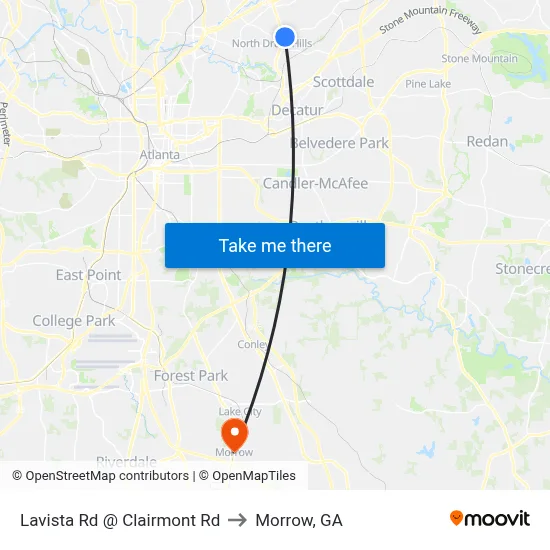 Lavista Rd @ Clairmont Rd to Morrow, GA map