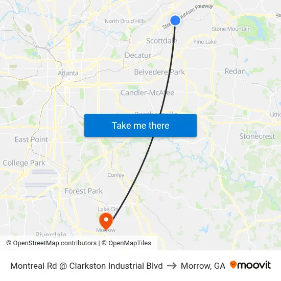 Montreal Rd @ Clarkston Industrial Blvd to Morrow, GA map