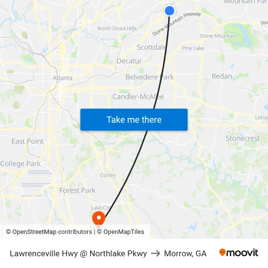 Lawrenceville Hwy @ Northlake Pkwy to Morrow, GA map