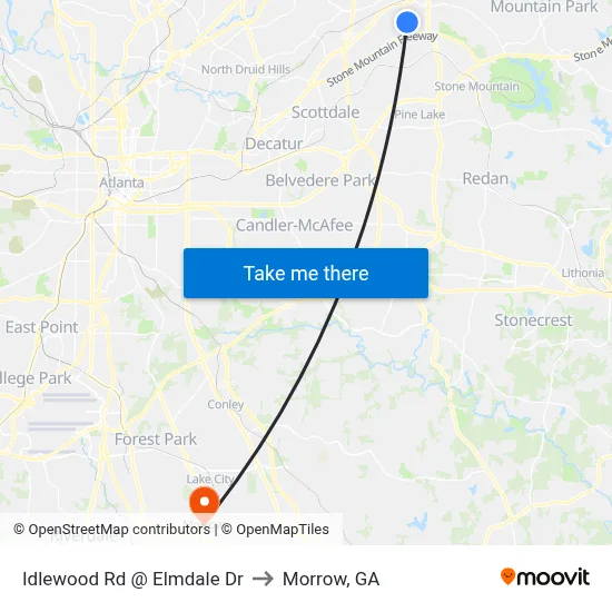 Idlewood Rd @ Elmdale Dr to Morrow, GA map