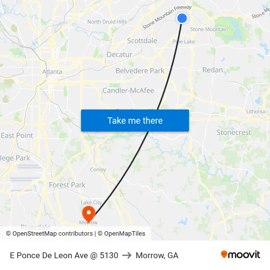 E Ponce De Leon Ave @ 5130 to Morrow, GA map