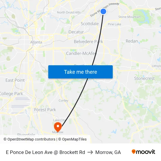 E Ponce De Leon Ave @ Brockett Rd to Morrow, GA map