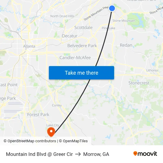 Mountain Ind Blvd @ Greer Cir to Morrow, GA map