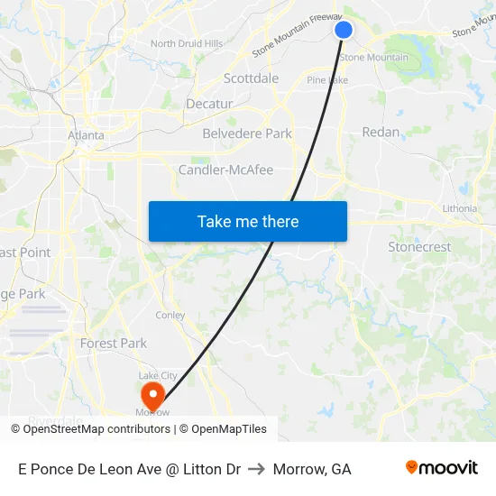 E Ponce De Leon Ave @ Litton Dr to Morrow, GA map