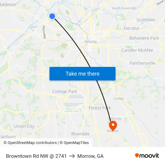 Browntown Rd NW @ 2741 to Morrow, GA map