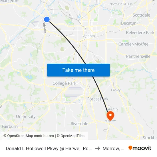Donald L Hollowell Pkwy @ Harwell Rd NW to Morrow, GA map