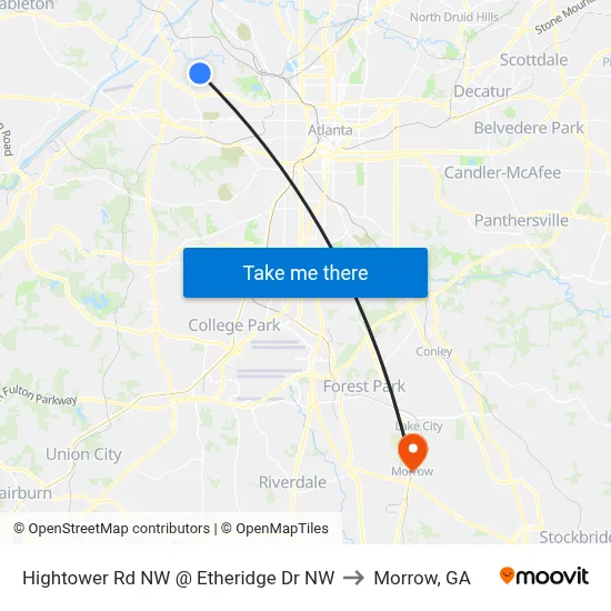 Hightower Rd NW @ Etheridge Dr NW to Morrow, GA map