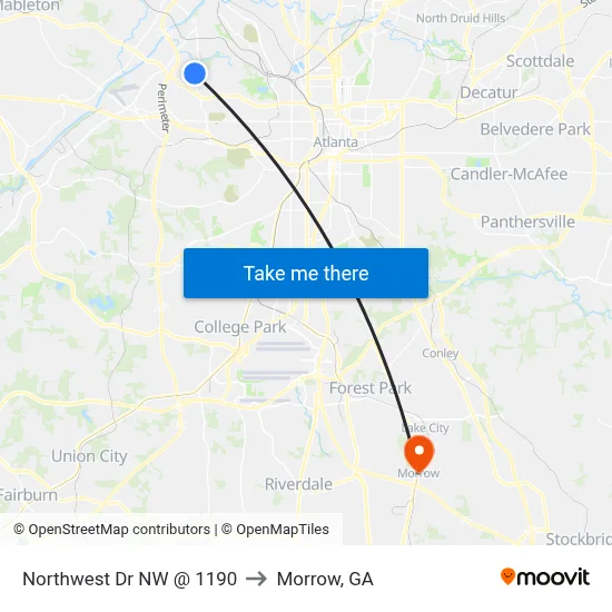 Northwest Dr NW @ 1190 to Morrow, GA map