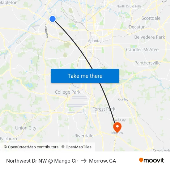 Northwest Dr NW @ Mango Cir to Morrow, GA map