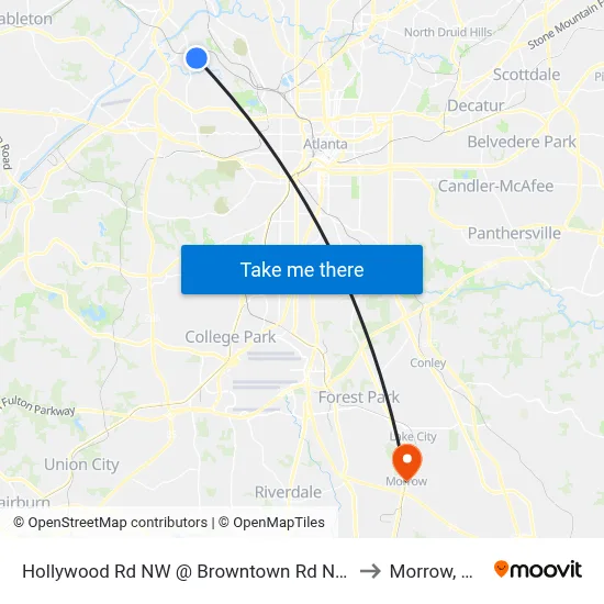 Hollywood Rd NW @ Browntown Rd NW to Morrow, GA map