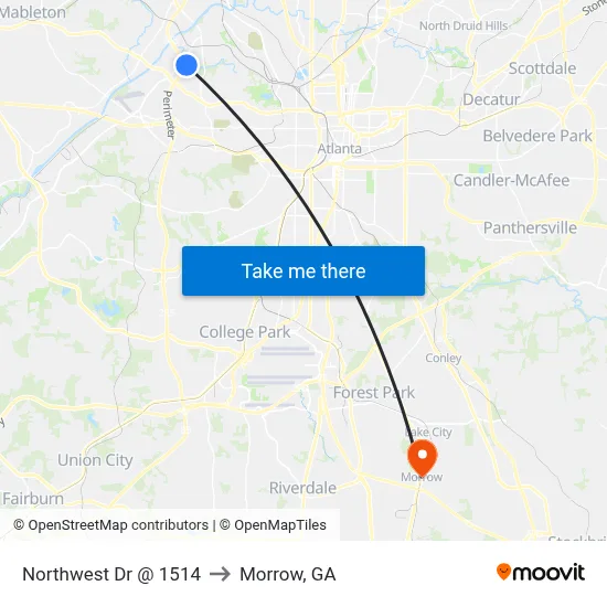 Northwest Dr @ 1514 to Morrow, GA map