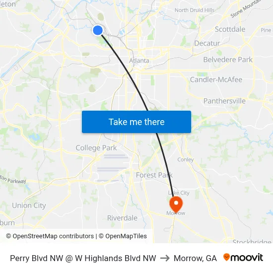 Perry Blvd NW @ W Highlands Blvd NW to Morrow, GA map