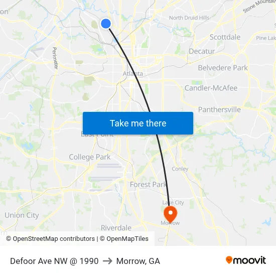 Defoor Ave NW @ 1990 to Morrow, GA map