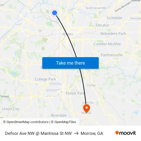 Defoor Ave NW @ Mantissa St NW to Morrow, GA map