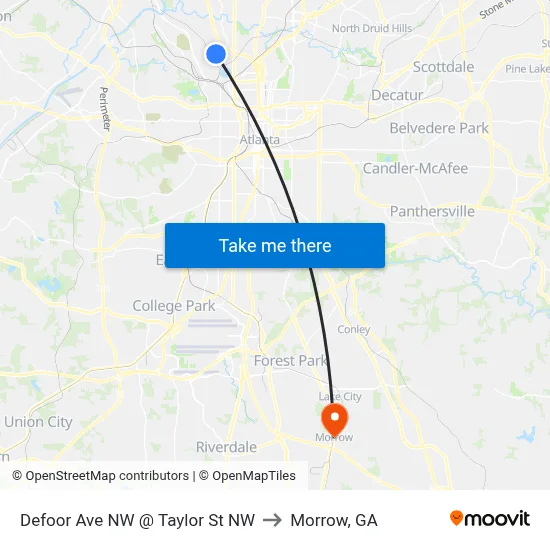 Defoor Ave NW @ Taylor St NW to Morrow, GA map