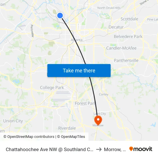 Chattahoochee Ave NW @ Southland Cir NW to Morrow, GA map