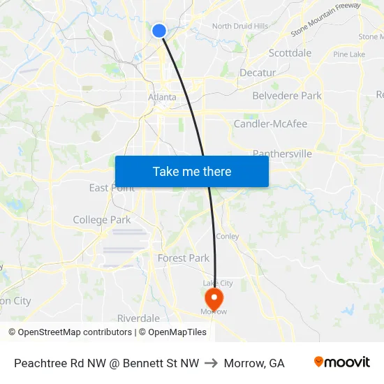 Peachtree Rd NW @ Bennett St NW to Morrow, GA map