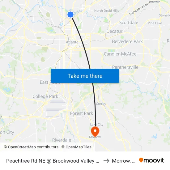 Peachtree Rd NE @ Brookwood Valley Cir NE to Morrow, GA map