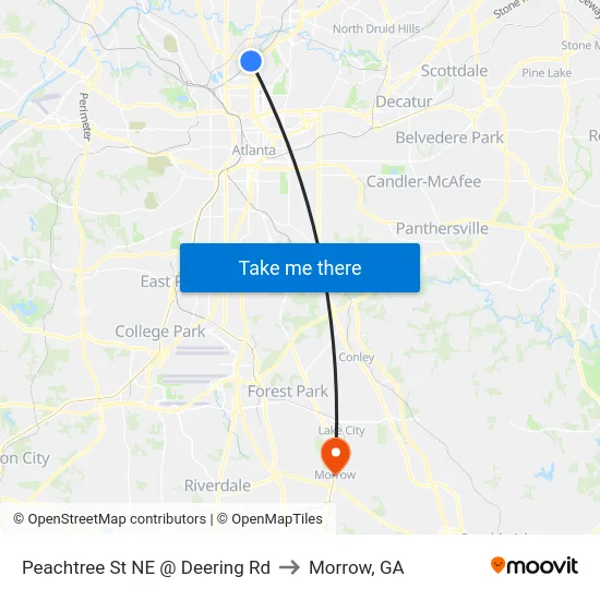 Peachtree St NE @ Deering Rd to Morrow, GA map
