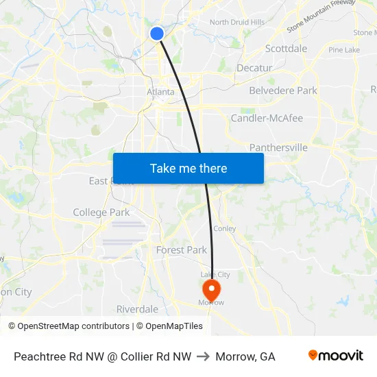 Peachtree Rd NW @ Collier Rd NW to Morrow, GA map
