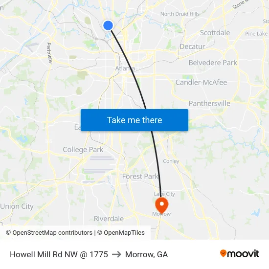 Howell Mill Rd NW @ 1775 to Morrow, GA map
