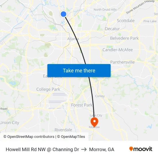 Howell Mill Rd NW @ Channing Dr to Morrow, GA map