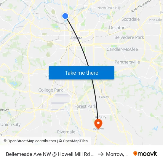 Bellemeade Ave NW @ Howell Mill Rd NW to Morrow, GA map