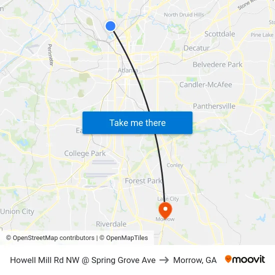 Howell Mill Rd NW @ Spring Grove Ave to Morrow, GA map
