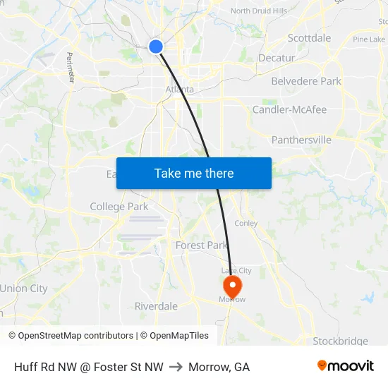 Huff Rd NW @ Foster St NW to Morrow, GA map