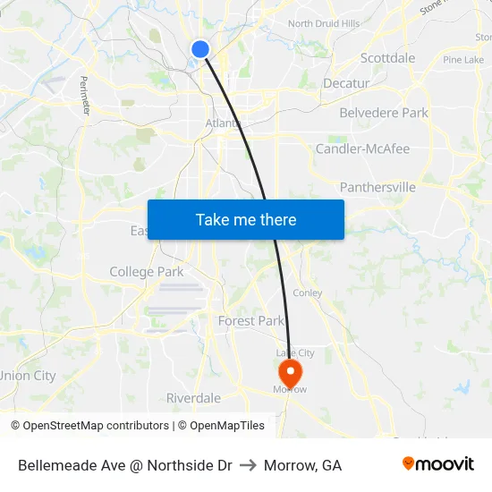 Bellemeade Ave @ Northside Dr to Morrow, GA map