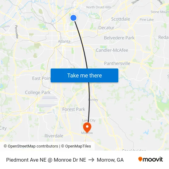 Piedmont Ave NE @ Monroe Dr NE to Morrow, GA map
