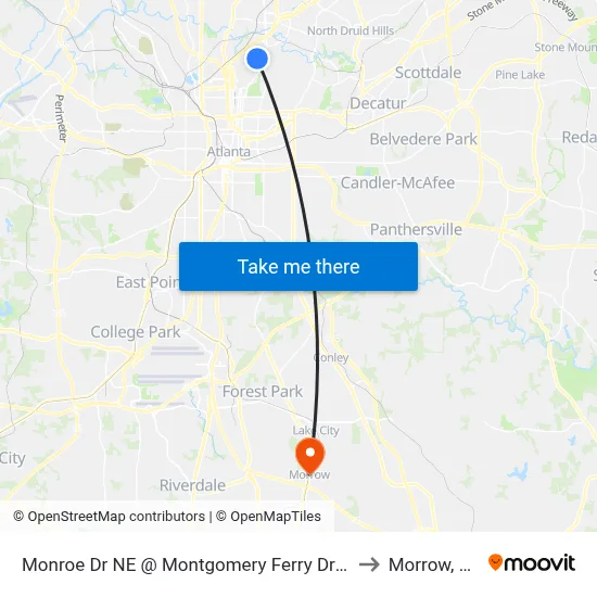 Monroe Dr NE @ Montgomery Ferry Dr NE to Morrow, GA map