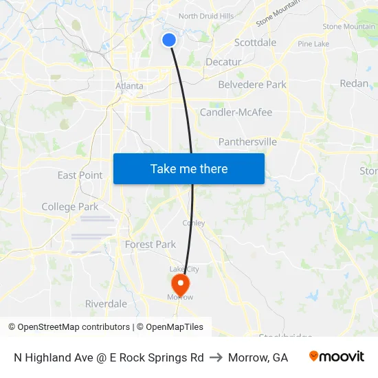 N Highland Ave @ E Rock Springs Rd to Morrow, GA map