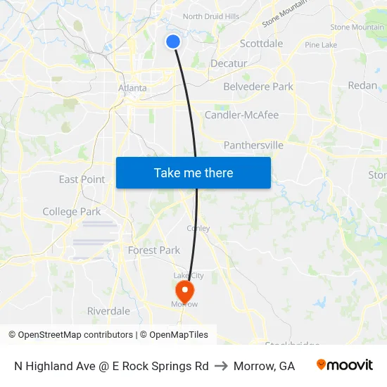 N Highland Ave @ E Rock Springs Rd to Morrow, GA map