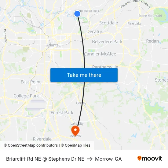 Briarcliff Rd NE @ Stephens Dr NE to Morrow, GA map