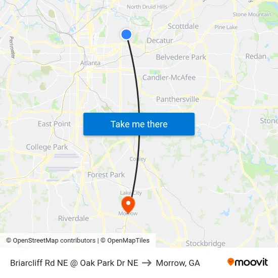 Briarcliff Rd NE @ Oak Park Dr NE to Morrow, GA map