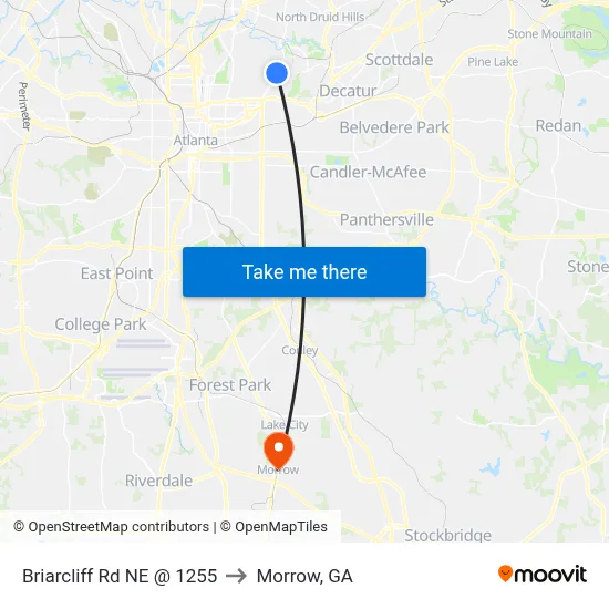 Briarcliff Rd NE @ 1255 to Morrow, GA map