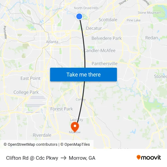 Clifton Rd @ Cdc Pkwy to Morrow, GA map