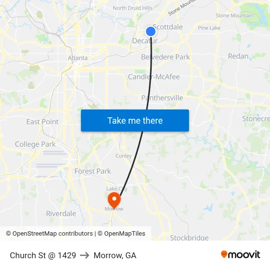 Church St @ 1429 to Morrow, GA map