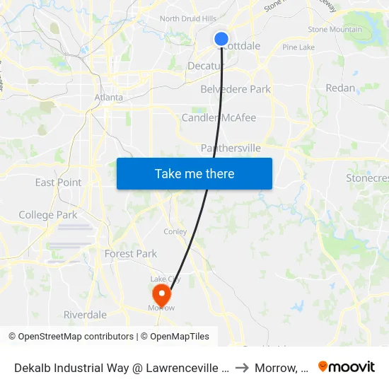 Dekalb Industrial Way @ Lawrenceville Hwy to Morrow, GA map