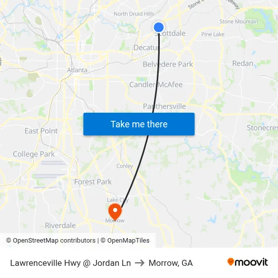 Lawrenceville Hwy @ Jordan Ln to Morrow, GA map
