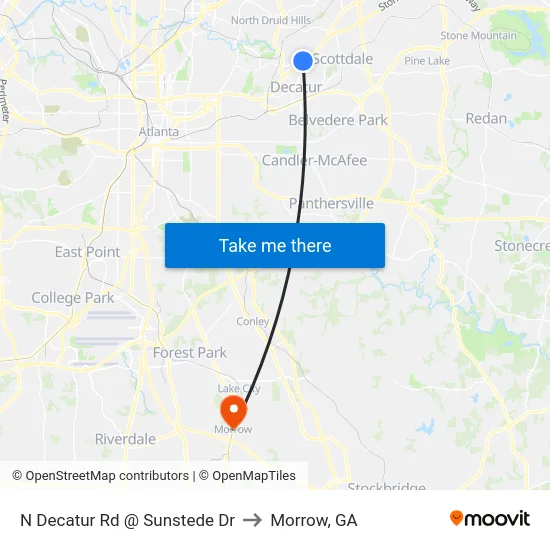 N Decatur Rd @ Sunstede Dr to Morrow, GA map