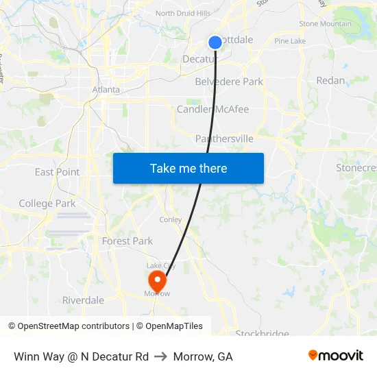 Winn Way @ N Decatur Rd to Morrow, GA map