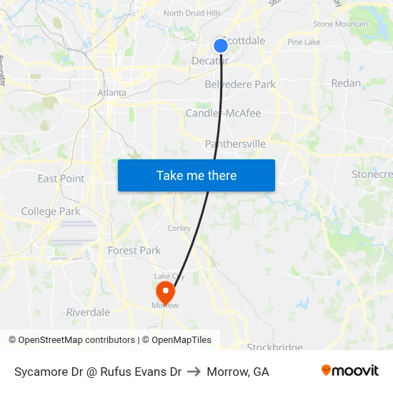 Sycamore Dr @ Rufus Evans Dr to Morrow, GA map
