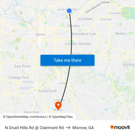 N Druid Hills Rd @ Clairmont Rd to Morrow, GA map