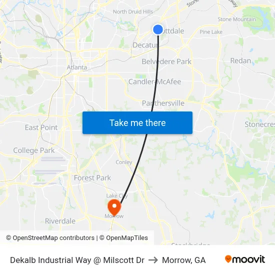 Dekalb Industrial Way @ Milscott Dr to Morrow, GA map