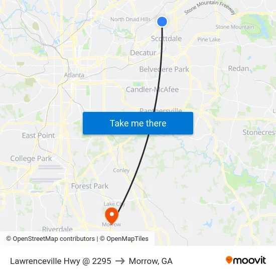 Lawrenceville Hwy @ 2295 to Morrow, GA map